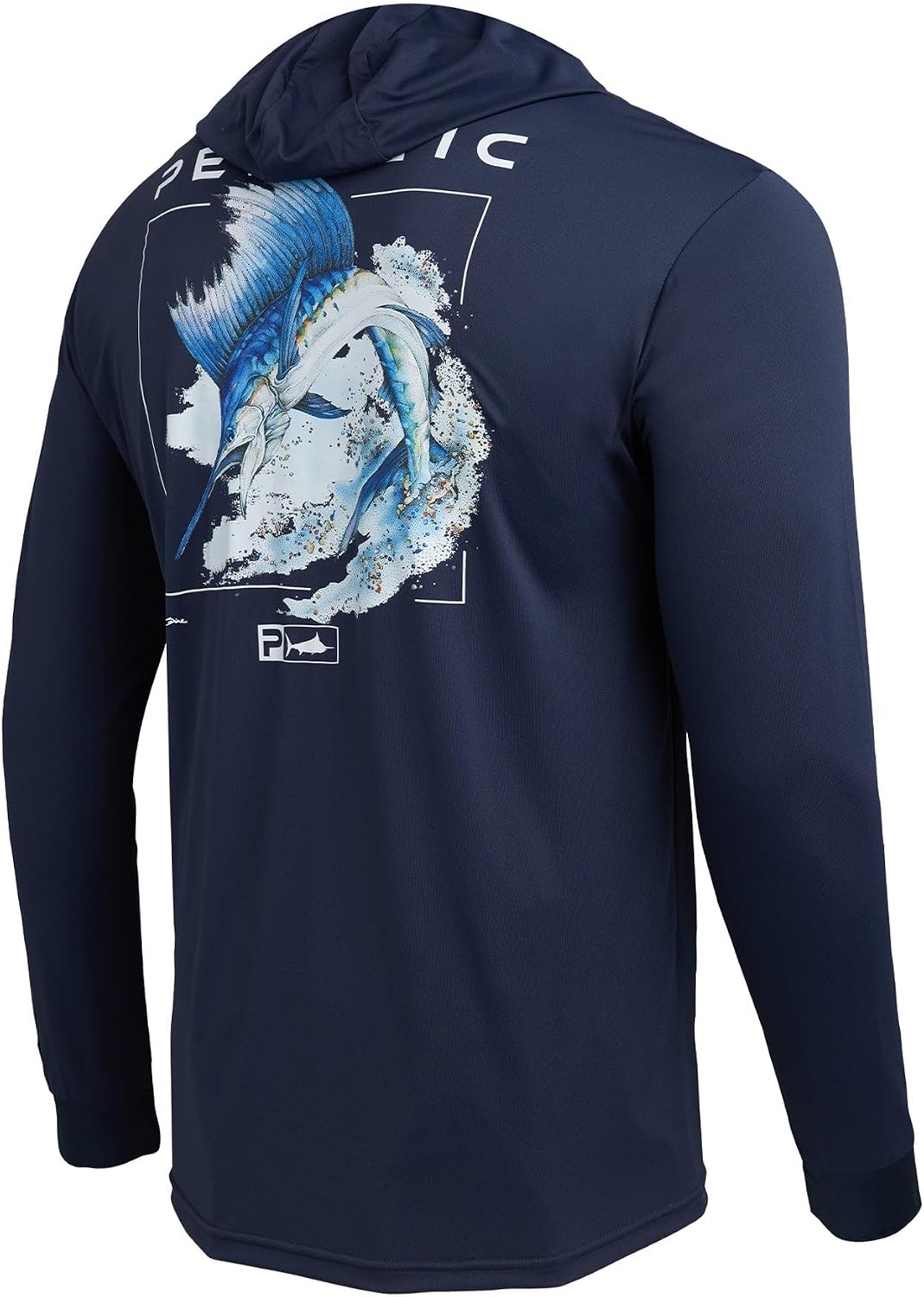 PELAGIC Mens Aquatek Goione Sailfish Hooded Fishing Shirt, Long Sleeve, UPF 50 Protection, Ultra Soft Feel
