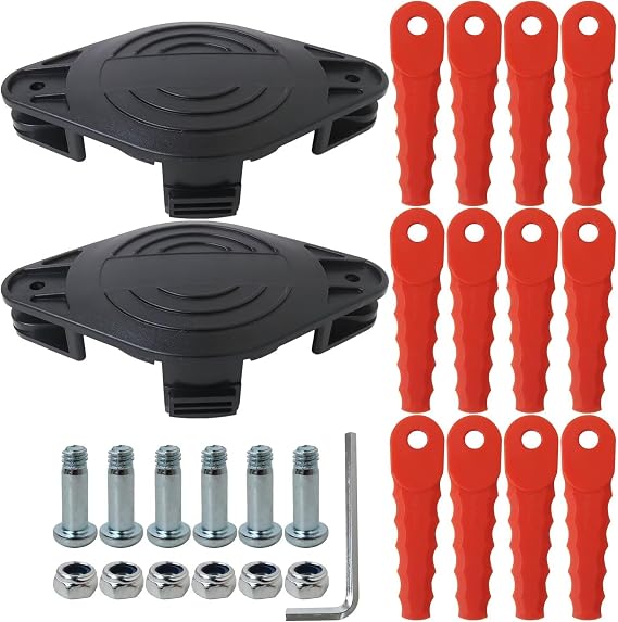 2 AF-100 Polycarbonate Replacement Head Blades Fit for Black Decker LSTE523, LST420, LST400, LST220, LST201 String Trimmers with 12 Flexible Replacement Blades, 6 Screw Parts
