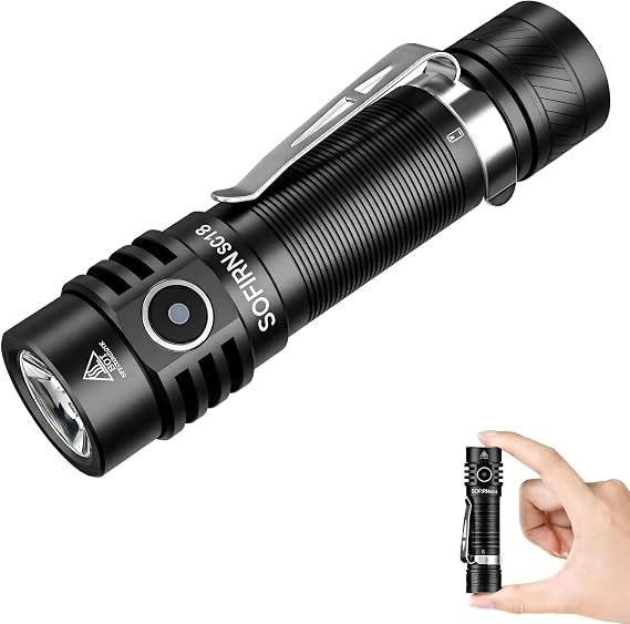 sofirn SC18 Rechargeable Flashlight 1800 High Lumens, Super Bright EDC Pocket Light with USB-C Charging, IP68 Waterproof Handheld Flashlight for Camping, Hiking, Dog Walking & Emergency