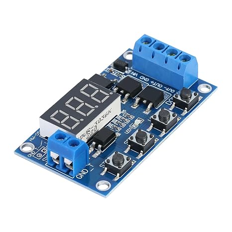Delay Timer Relay, Adjustable DC 5V 36V LED Display Cycle On Off Module 0.1s to 999min 15A 400W with MOS Output and Sleep Mode for Motors Lights Black 1 Pack