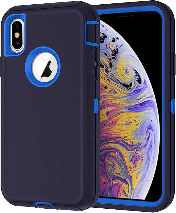 I-HONVA for iPhone Xs Max Case Shockproof Dust/Drop Proof 3-Layer Full Body Protection [Without Screen Protector] Rugged Heavy Duty Cover Case for Apple iPhone Xs Max 6.5-inch, Navy Blue