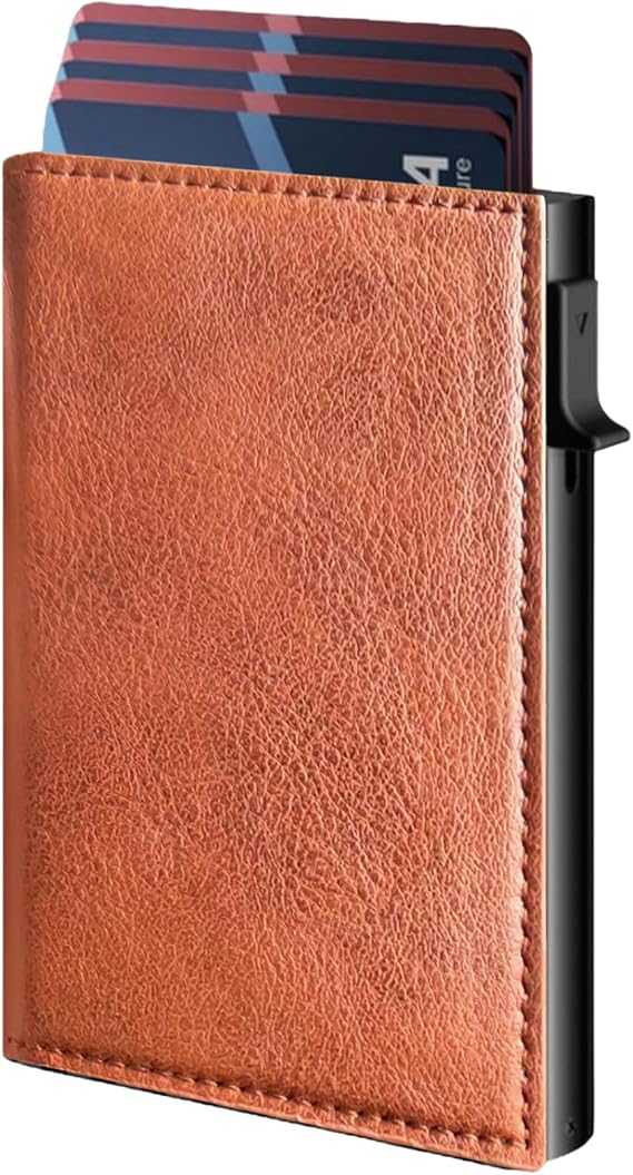Wallet for Men, Mens Minimalist Wallet 9-14 Cards, RFID Blocking Smart Pop Up Card Wallet, Metal Aluminum Credit Card Holder,Slim Compact Wallet with Money Clip ID Window(Redish)