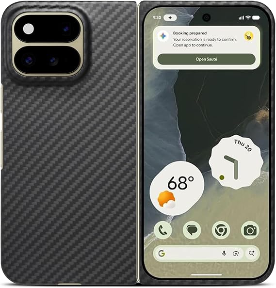 Google Pixel 11 Pro フォールド用ウルトラスリムケース、本物のアラミド繊維製、ソフトタッチ、タフで耐久性のあるカーボンバンパーpixel11 pro fold用ブラック