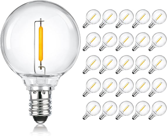 SCNNC 25 Pack 1W E12 G40 LED Bulbs Outdoor Waterproof 220V Warm White 2700K, Mains Powered G40 Replacement Globe Bulb Garden Outdoor Lights Festoon String for Garden Party [Energy Class A]