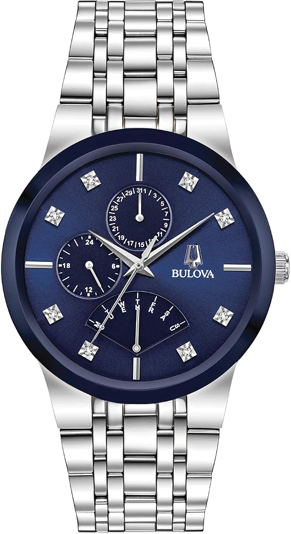 Bulova Men's Multi-Function 3-Hand Quartz Watch with Diamond Dial, Edge to Edge Crystal