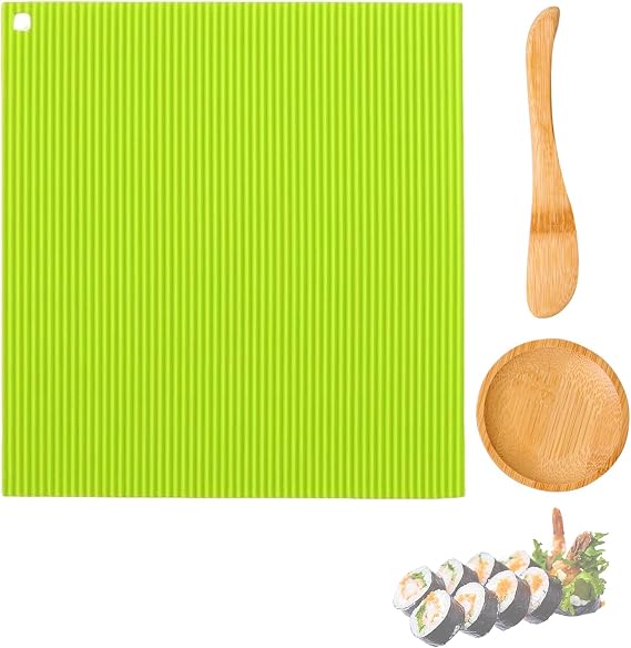 3Pcs Sushi Making Kit with Non-Stick Sushi Mat, Easy Clean Rolling Mat for Sushi Preparation, Perfect for Beginners and Home Cooking, Durable, Reusable, Ideal Gift for Food Lovers