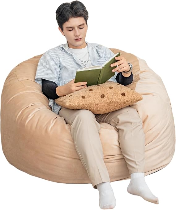 Cvortll 4ft Memory Foam Bean Bag Chair - Ultra-Soft Round Sofa for Adults & Teens with Removable Washable Cover - Perfect for Living Room, Dorm, Apartment, Gaming Room, Camel