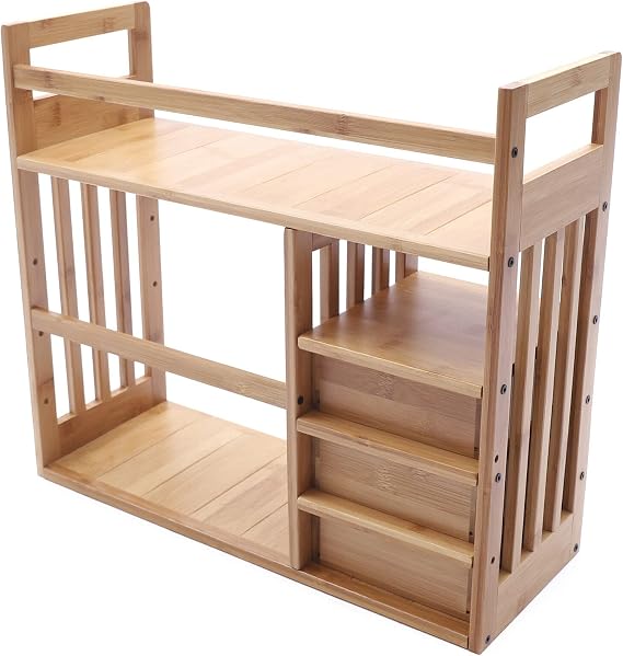 YIYIBYUS Wood Storage Rack Tabletop Display Table Shelf Desktop Bookshelf Desk Organizer, Wood Display Book Shelf Stand Rack Wood Caddy Desk Organizer Set Office Storage Expandable Tabletop