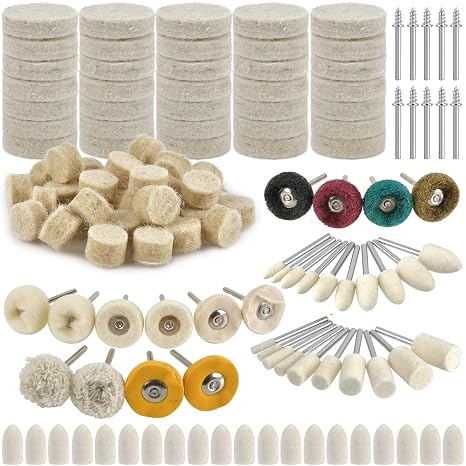 134Pcs Polishing Buffing Wheel,Polishing Buffing Wheel Wool Felt Polishing Kit,Buffing Wheels for Rotary Tool Accessories with 1/8”Shank, Abrasive Wheel Buffing Polishing Wire Brushes Kit