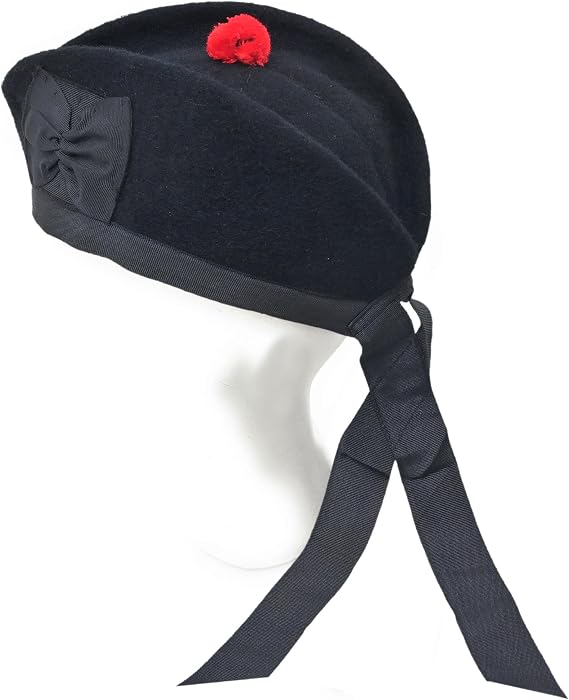 Scottish Piper Glengarry Hat Pure Wool Military Cap with Red Pom Pom Breathable Lined Comfortable Fit