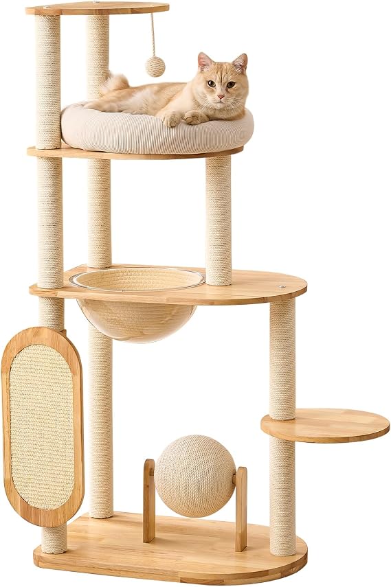 50 in Rubberwood Cat Tree Indoor Cat Tower