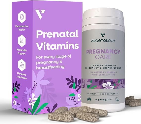 VEGETOLOGY Pregnancy Vitamins for Women Prenatal Vitamin & Postnatal Vitamins for Breastfeeding Moms w/20+ Vitamins, Folate & More Vegan Prenatal Vitamins for Every Stage of Pregnancy (60 Ct)
