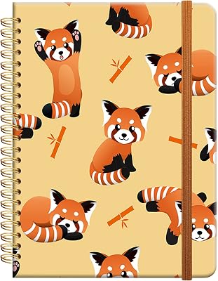 Ruled Spiral Writing Notebook,A5 Hardcover Lined College Journal for Women Lady Girl,Cool Strong Twin-Wire Binding with Premium Paper,8.4 X 6,Perfect for School,Office,Home GiftsCute Red Panda