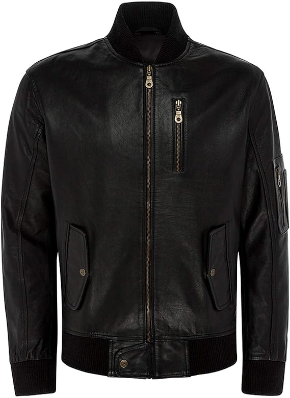 Men's Genuine Black Varsity Leather Bomber Jacket