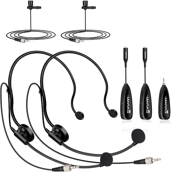 KIMAFUN Wireless Microphone System for 2 People, 2.4G Dual Wireless Headset and Lavalier Lapel Mics Ideal for Smartphone, iPhone, Laptop, Camera, Speaker, PA, Conference, Vlog, Recording
