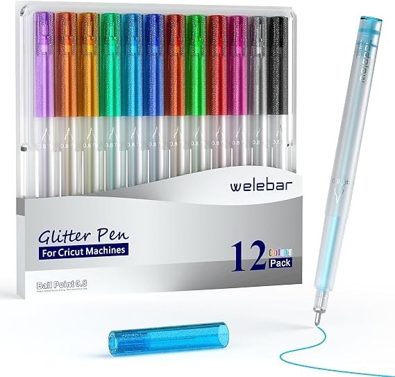 Glitter Gel Pens for Cricut Maker 3/Maker 4/Explore 3/Explore 4/Air 2, 12 Pack 0.8 Tip Ball Point Pen Set for Writing Drawing Invitations