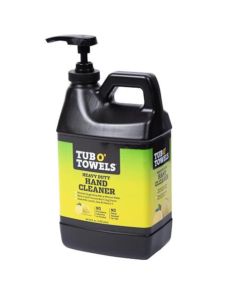 Tub O' Towels Scrub TS64 Heavy Duty Pumice-Free Hand Cleaner, Removes Tough Grime & Dirt Without Water, Biodegradable, 64oz Pump Jug, 1/2 gallon
