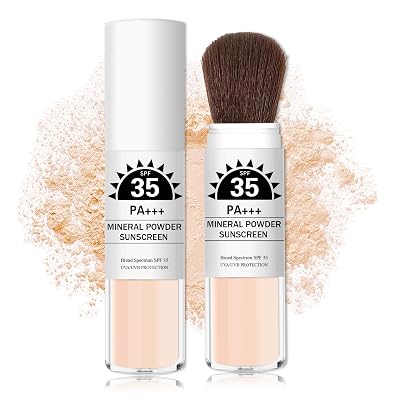 Mineral Powder Sunscreen SPF 35 Setting Powder for Face & Scalp Broad Spectrum Mineral Brush Powder Lightweight Breathable Oil Control Matte Finish for All Skin TonesMedium