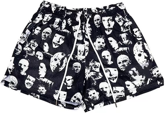 Men's Mesh Basketball Shorts Graphic Print Loose Fit Retro Streetwear Quick Dry Athletic Shorts with Pockets