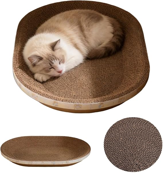 Cat Scratching Board Oval Cardboard Pet Scratcher 2 in 1 Corrugated Cat Scratch Furniture Protector Rest Pad Lounge Bed Kitten Claw Sharpener Couch Nest Indoor Outdoor Relax Play
