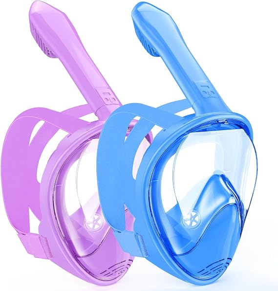 Kids Snorkel Mask Full Face, Snorkeling Gear for Kids with Camera Mount, 180 Degree Panoramic View Snorkeling Set Anti-Fog Anti-Leak