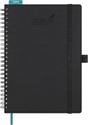 BEZEND 2026 Planner Weekly and Monthly 6 x 8.5 Daily Calendar Book with Tabs Jul 25-Dec 26 Vertical Hourly Timeslots, Storage Pocket, Pen Holder, Spiral, PU Leather Softcover - Black