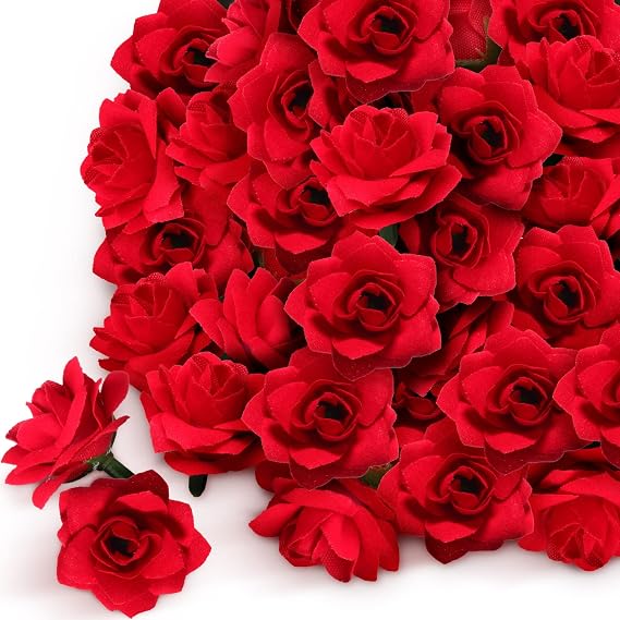 Yunsailing 120 Pcs Wedding Artificial Red Roses Head Bulk Fake Red Rose Buds Small Faux Roses Flower Heads for Decoration, DIY Crafts, Wedding Centerpieces Bridal Shower Party Decor, 1.6" Diameter