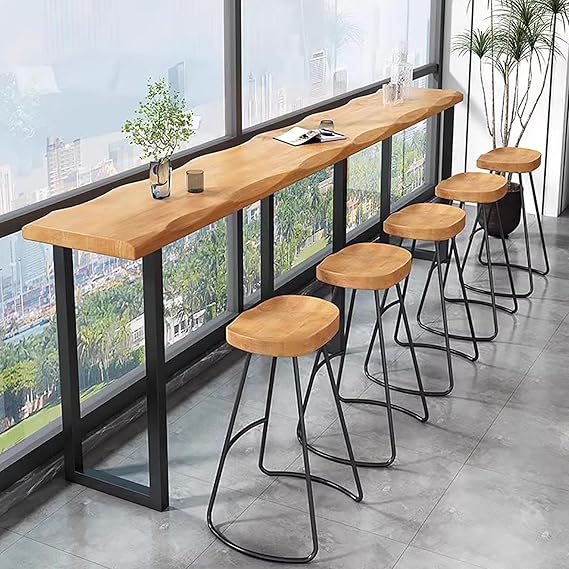 Industrial Bar Counter Table,Solid Wood Bar Top Table Long Narrow Bar Table,Rectangular Bar Height Pub Table Rustic Counter Top Table,Live Edge Kitchen Dining Table,No Stool(63", Brown)
