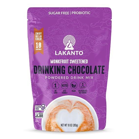 Lakanto Sugar Free Drinking Chocolate - Cold or Hot Cocoa Powder Mix, Shelf Stable Probiotics, Monk Fruit Sweetener, Keto Diet Friendly, Vegan, Dutch Cocoa, Gourmet Taste (Original - 10 oz)