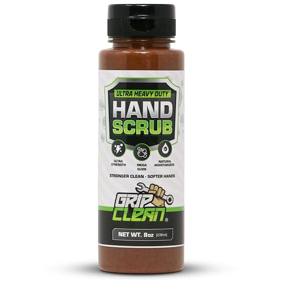 Grip Clean Ultra Heavy Duty Hand Cleaner for Mechanics Walnut Shell & Clay-Infused Technology Removes Grease, Oil & Paint Pro-Grade Industrial Hand Soap with Cherry Scent - 8 Fl Oz