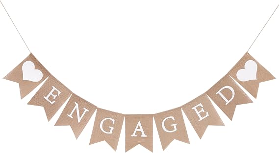 WAWOO Rustic Engaged Burlap Banner - Engagement, Bridal Shower Decor, Pink, Country, 5x6.8 Inches