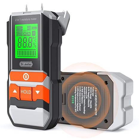 Dr.meter Pinless Moisture Meter Damp Detector Backlit LCD 4 Modes