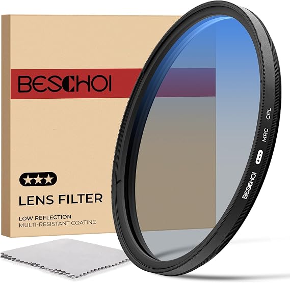 Beschoi 77mm PL Filter, Circular Polarizing Filter, HD Optical Glass, 30 Layer Nano Coating Polarizing Film, Enhance Contrast, Eliminate Reflection, Reduce Glare, Ultra Thin Lens Filter