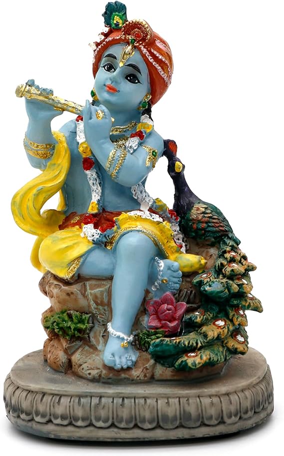 Hindu God Lord Krishna Statue - 4.3" H Indian Idol Krishna Sculpture for Home Office Mandir Temple Puja Gifts Murti Pooja Item