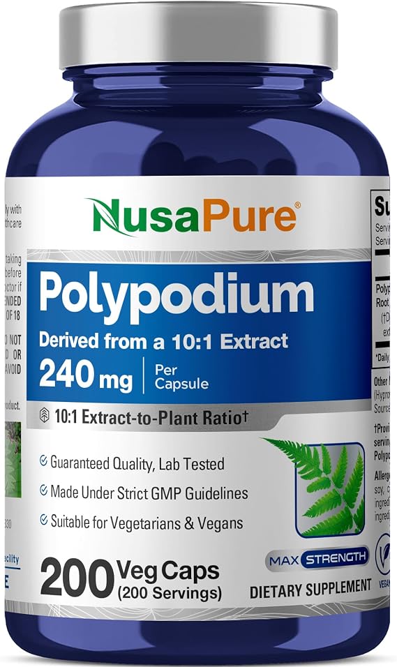 Polypodium, Non - GMO, Vegan, 240mg, 200 Veggie Capsules - 200 Servings | Botanical Formula, 10:1 Polypodium leucotomos Extract, Suitable for Adults, Manufactured in cGMP Registered Facility USA