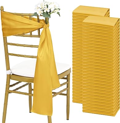 fani 60 PCS Satin Chair Sashes, Bows Designed ChairSashes, 7x78 inch Chair Sashes for Aisle Decorations Universal Chairs Cover Decoration for Wedding Reception Party Banquet Gold