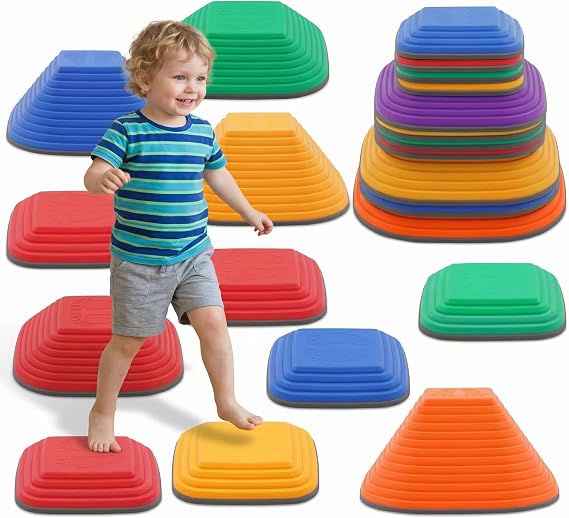 Sensory Balance Stepping Stones for Kids,11 PCS Durable Stackable Non-Slip Balance Stones,Obstacle Courses Toys Indoor & Outdoor to Boost Balance & Motor Skills,Gifts for Girls and Boys