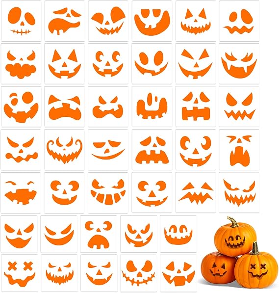 40Pcs Halloween Stencils for Painting Pumpkins 6 Inch Reusable Plastic Halloween Templates Pumpkin Face Painting Stencil for DIY Pumpkin Carving Wood Wall Art Decor