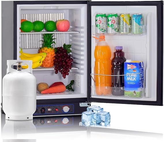 2.1 Cu.Ft Propane Refrigerator off Grid, Camper Fridge, 12 V/110V/LPG Compact RV Refrigerator for Semi Truck, Garage, Black