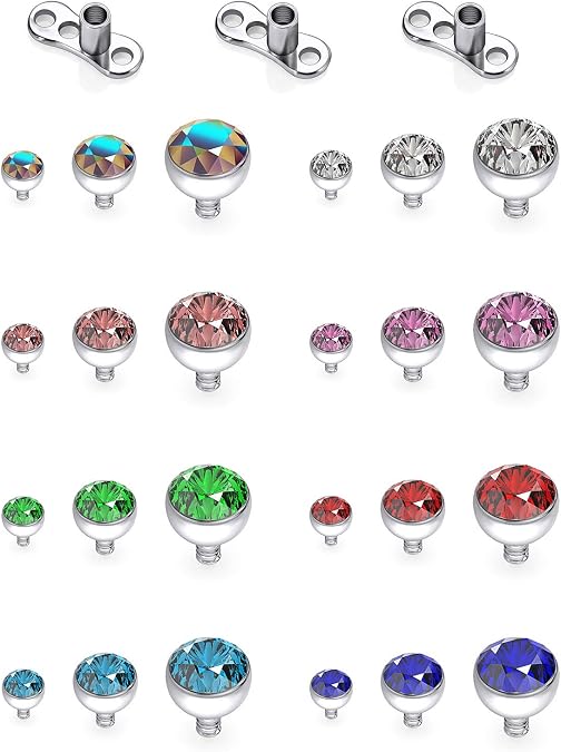 SCERRING 14g Clear CZ Dermal Anchor Tops and Base Titanium Microdermals Piercing Body Piercing Jewelry for Women Men 2mm 3mm 4mm