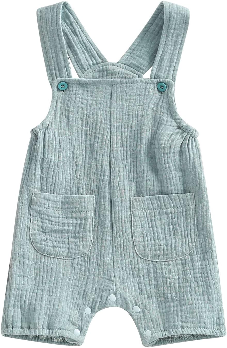 Sasaerucure Infant Baby Girl Boy Romper Pants Linen Sleeveless Jumpsuit Bib Overalls One Piece Outfit Clothes