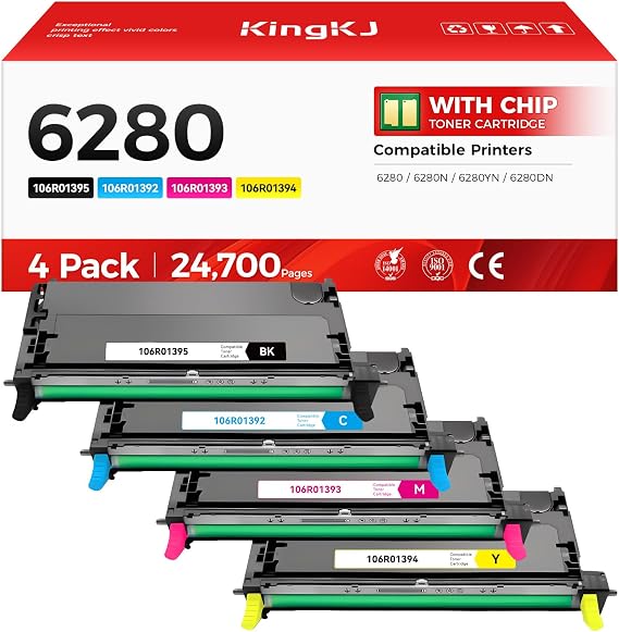 Phaser 6280 High Capacity Toner Cartridge 4-Pack Replacement for Xerox 106R01392 106R01393 106R01394 106R01395 Compatible with Xerox Phaser 6280 6280N 6280YN 6280DN Printer (Black Cyan Magenta Yellow)