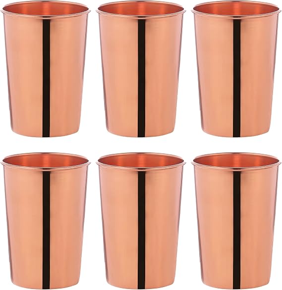 HealthGoodsIn Pure Copper Cups Set of 6 - Pure Copper Drinking Cups & Copper Tumbler for water 11.8 oz (350 mL), Ayurvedic Copper Cups for Daily Use