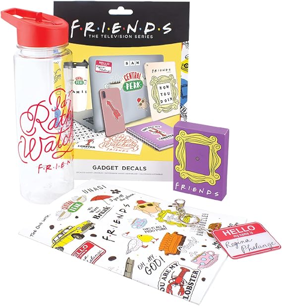 Paladone Friends Fan Gift Set | Includes Notebook, Water Bottle, Decal Stickers, Regina Phalange key Ring, and Card Deck | Officially Licensed Merchandise