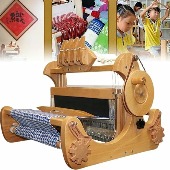 Foldable Wooden Desktop Hand Weaving Machine W/small Warp Frame, 4-harness Hand Loom, Ratchet Pawl and Stand, 30cm Width, for Plain, Jacquard