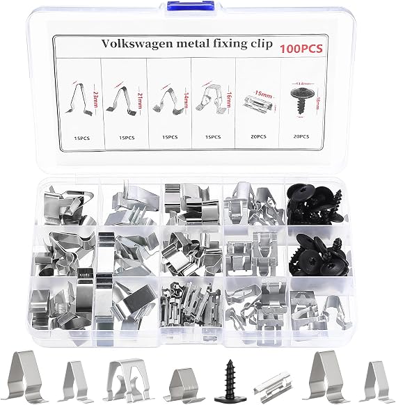 100 Pcs Car Trim Spring Clips, Metal Interior Trim Panel Lining Spring Clips, Vehicle Interior Upholstery Retainers Clip Assortment Kit, Auto Replacement Parts, Inclu 20 Screws