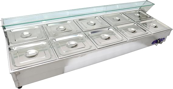 TECHTONGDA 10-Pan Bain-Marie Buffet Food Warmer Double Row Electric Steam Heater Stainless Steel Parties Catering Restaurants 2200W