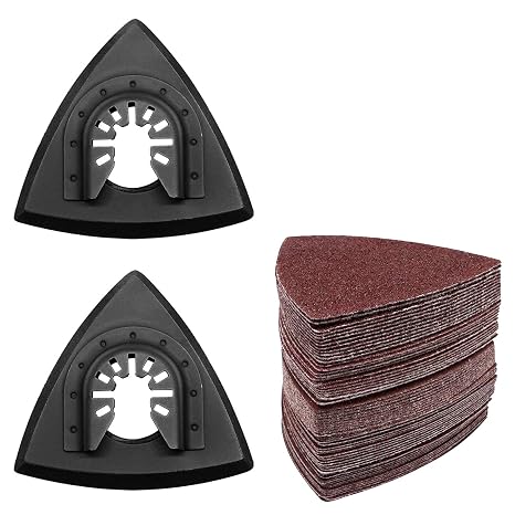 2 PCS 3-1/8" Oscillating Tool Sanding Pad & 50 Pcs 80mm Triangle Sanding Pads Assorted 60/80/120/180/240 Grits, Universal Triangular Hook & Loop Multitool Sanding Pads Attachment Kits