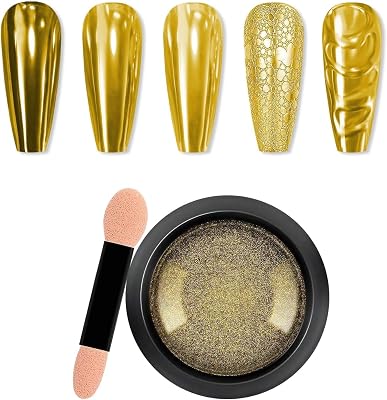 Gold Chrome Nail Powder, Metallic Mirror Nail Glitter Chrome Powder Reflective Glossy Nail Powder Pigment Manicure for Nail Art DIY Decoration MCB-01