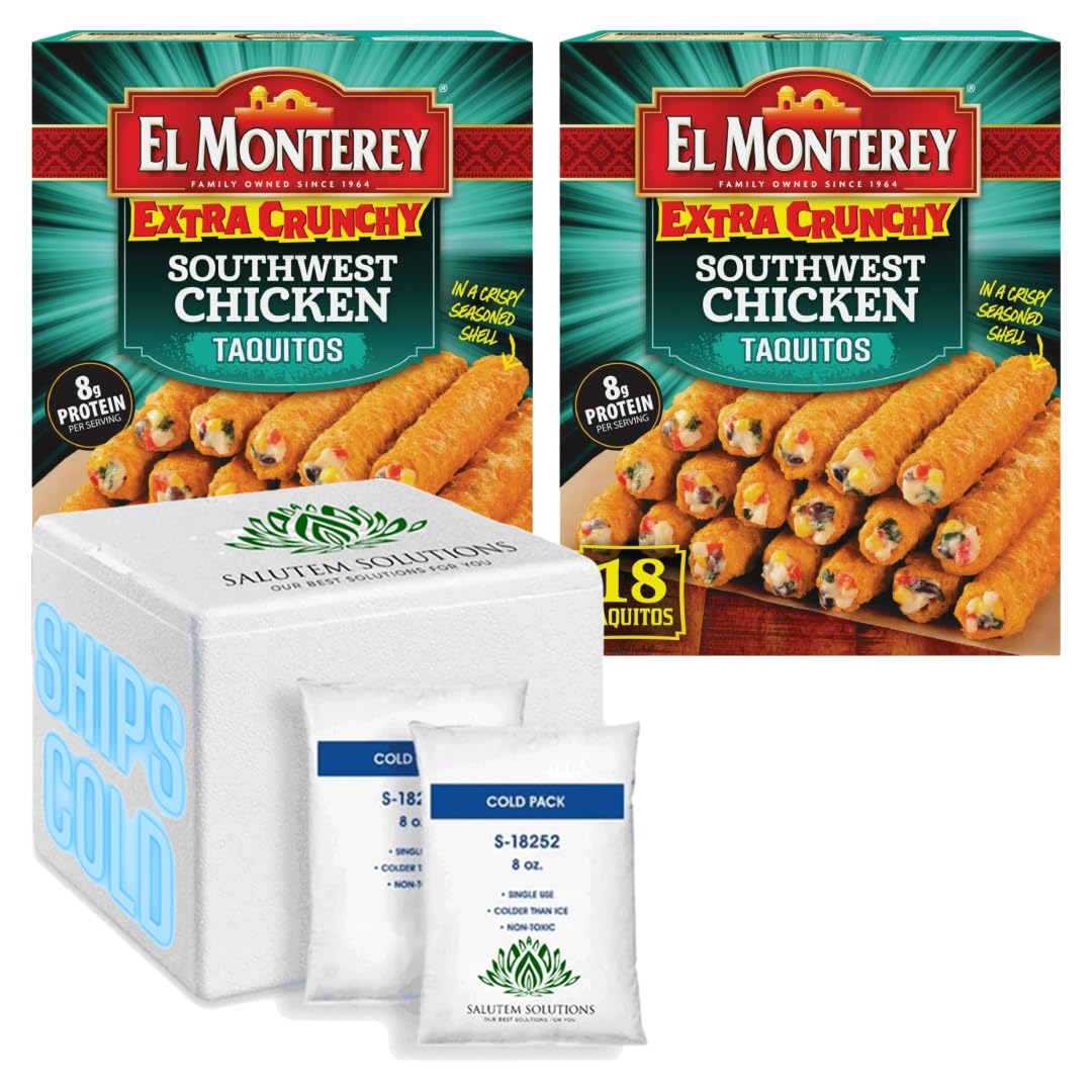 Salutem Vita - El Monterey Extra Crunchy Southwest Chicken Taquitos, 20.7 oz, 18 Count Frozen - Pack of 2
